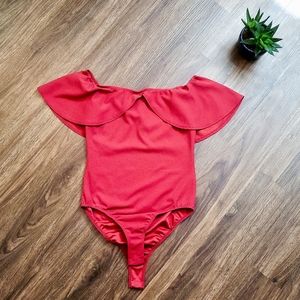 Charlotte Russe Red Off the Shoulder Bodysuit